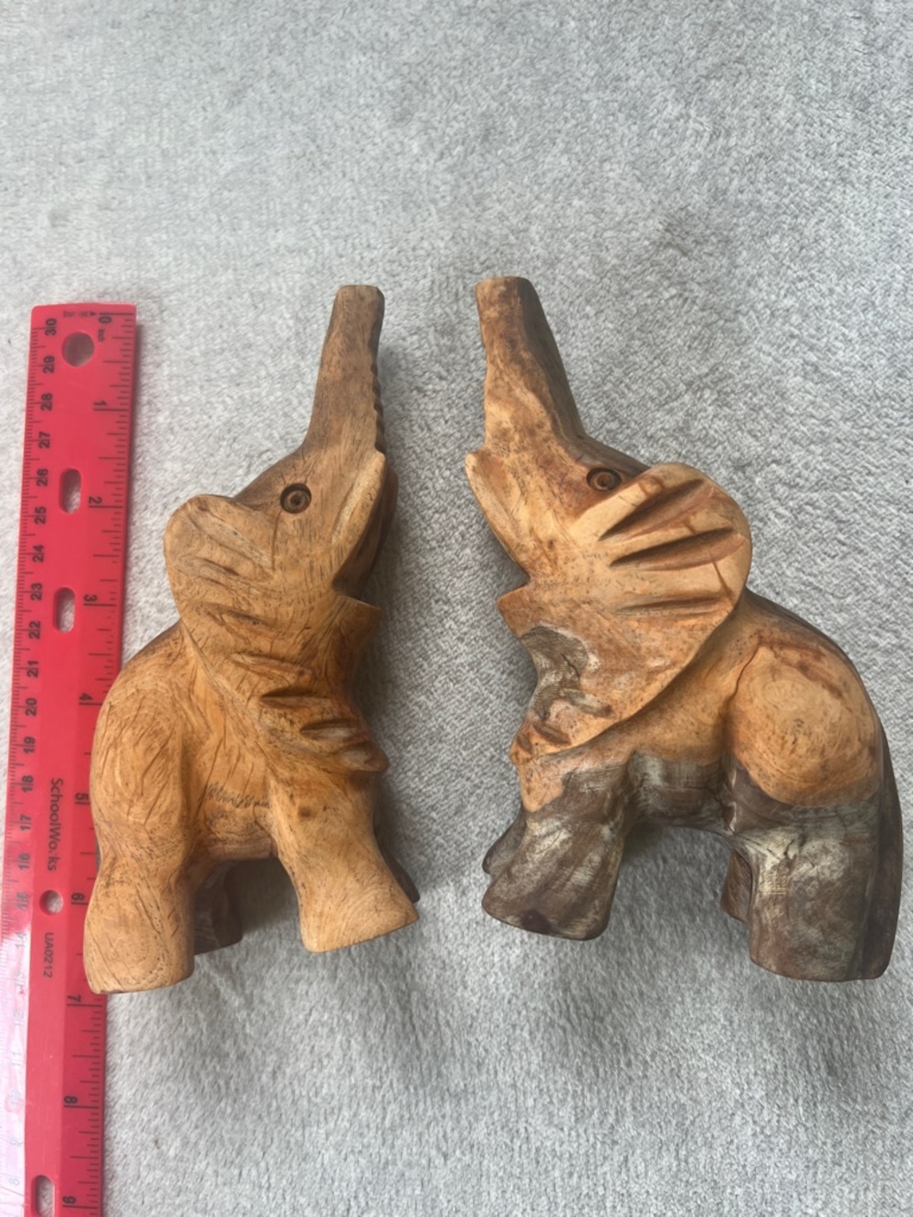 Hand-Carved Wood Elephant Figurines - Natural Brown